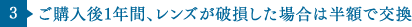 3 ご購入後1年間、レンズが破損した場合は半額で交換